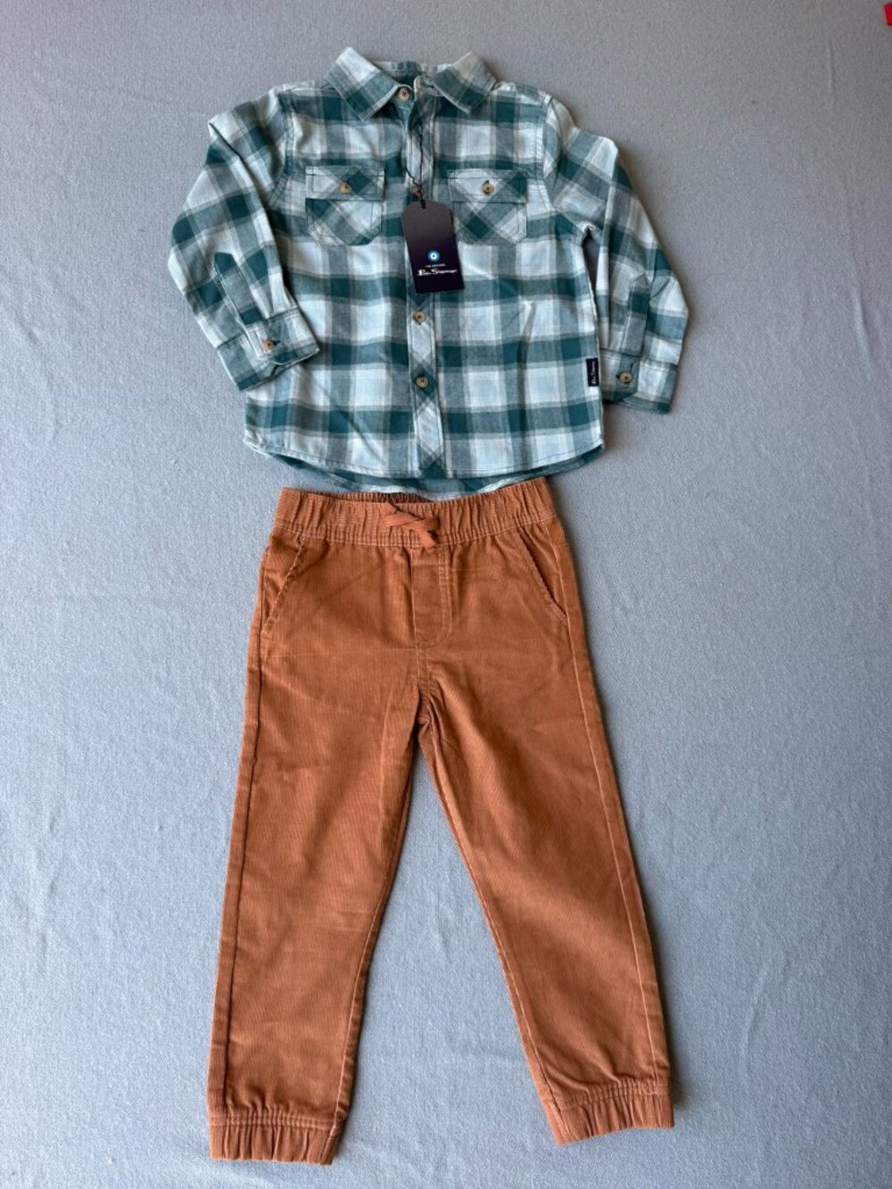 Ben Sherman green flannel with brown pants size boys 4- 2 piece set